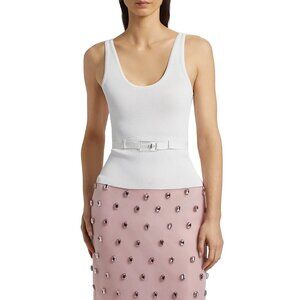 Brandon Maxwell The Julia Belted Knit Tank Top White Size Medium NWT
